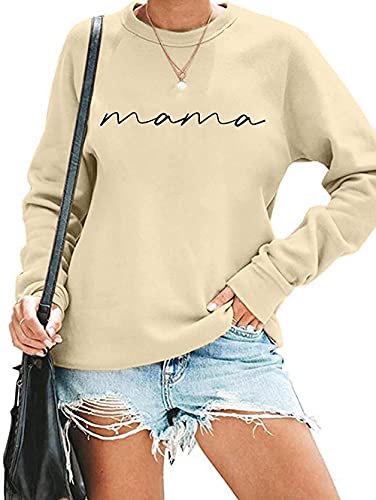Mama Shirts Women Mama Letter Printed T-Shirt Mama Graphic Tee Casual Short Sleeve Tops Tee (Yellow, XX – Large)
