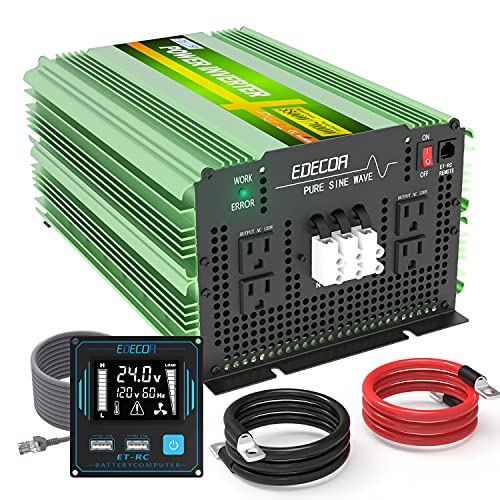 EDECOA 3500 Watt 24V Pure Sine Wave Power Inverter DC 24V to 120V 110V AC with LCD AC Terminal Block (3500W/24V V3.1 (ET-RC Remote))