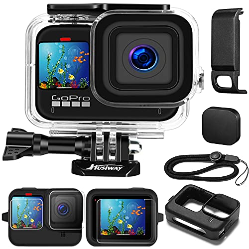 Waterproof Case Housing for GoPro Hero 11/10 and 9 Black Tempered Glass Screen Protector Silicone Sleeve Protective Case Accessories Kit Bundle for Gopro 11 Gopro10 Gopro9 Go Pro -04E