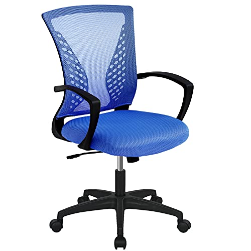 TYNB Conference Room Chairs Home Office Chair Ergonomic Desk Mesh Computer with Lumbar Support Armrest Mid Back Rolling Swivel Adjustable Task for Multiple Locations, Blue, 19.3×17.7×41.1 (MC-GF411)