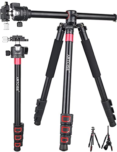 Lightweight Camera Tripod Down Shot Transverse Center Column with 36mm Low Profile Tripod Ball Head Aluminium Professional DSLR Travel Tripod for Overhead and Low Angle Shooting 20Kg Load