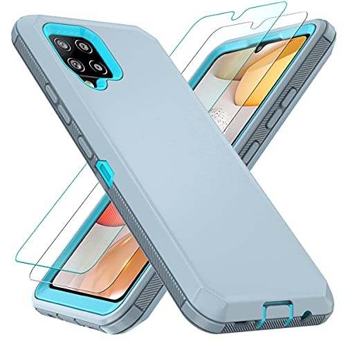 ONOLA Compatible with Galaxy A42 5G Case,Samsung A42 5G Case with Tempered Glass Screen Protector + HD Screen Protector (2 Pack),Samsung Galaxy A42 5G Case 3 in 1 A42 5G Phone Case (GraySkyblue)