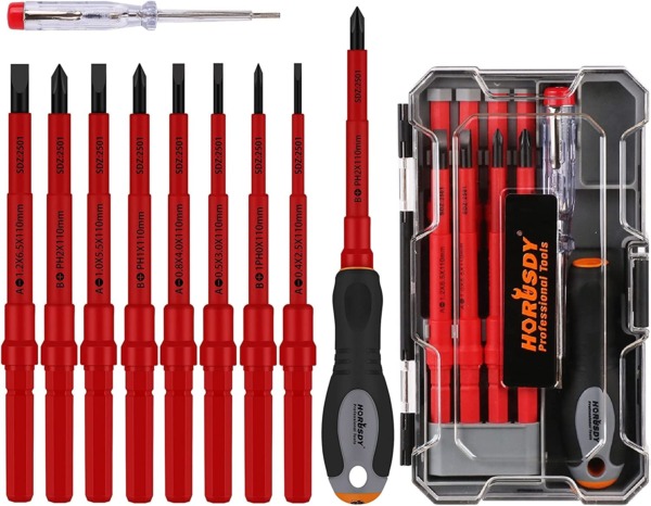 HORUSDY 1000V Insulated Screwdriver Set, 10-Pieces All-in-One Magnetic Tip Electrician screwdriver Set, Phillips & Slotted