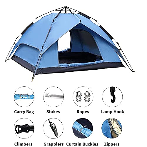 Napfox Pop up Camping Tent Outdoor Waterproof 3-4 Person Folding Cabin Tent Hiking Family Camping Tent Family Tent Travel Season (Blue) | The Storepaperoomates Retail Market - Fast Affordable Shopping