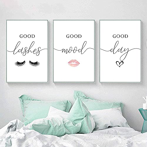 RBPRIDE Eyelash Décor Makeup Wall Art Lash Decorations for Room Lips Canvas Wall Art Fashion Wall Quotes Beauty Salon Decorations for Wall Fashion Poster Prints Gifts —16×24 Inch X 3 Unframed