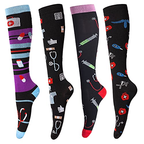 4 Pairs Compression Socks for Women & Men,for Nurses,Youth,Nursing,Running,Travel