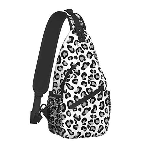loquehv Black White Leopard Spots Sling Backpack Chest Bag Waterproof Crossbody Shoulder Bag, Adjustable Travel Hiking Daypack For Men Women Bike Outdoor