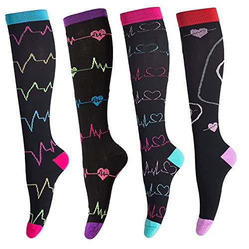 4 Pairs Compression Socks for Women & Men,for Nurses,Youth,Nursing,Running,Travel