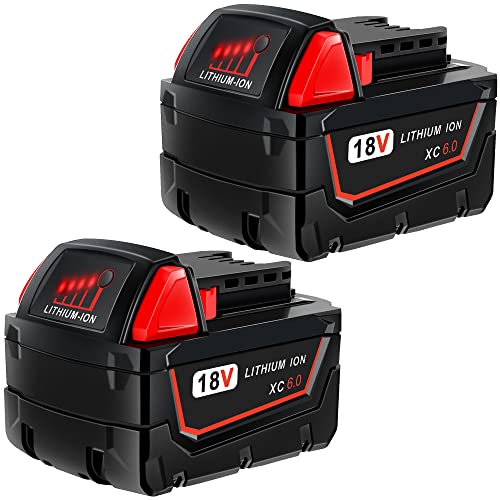 CHAUNVEN 18V 6.0Ah M18 Battery Replacement for All Milwaukee M18 Battery 48-11-1850 48-11-1820 48-11-1840 M18 M18B XC Cordless Power Tools 18V Lithium Battery 2 Pack