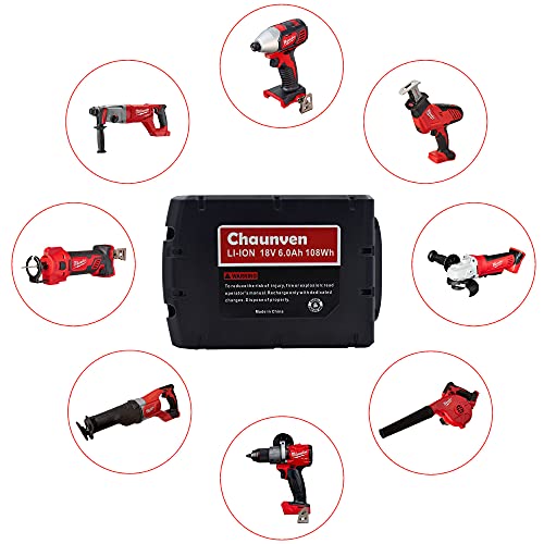 CHAUNVEN 18V 6.0Ah M18 Battery Replacement for All Milwaukee M18 Battery 48-11-1850 48-11-1820 48-11-1840 M18 M18B XC Cordless Power Tools 18V Lithium Battery 2 Pack | The Storepaperoomates Retail Market - Fast Affordable Shopping
