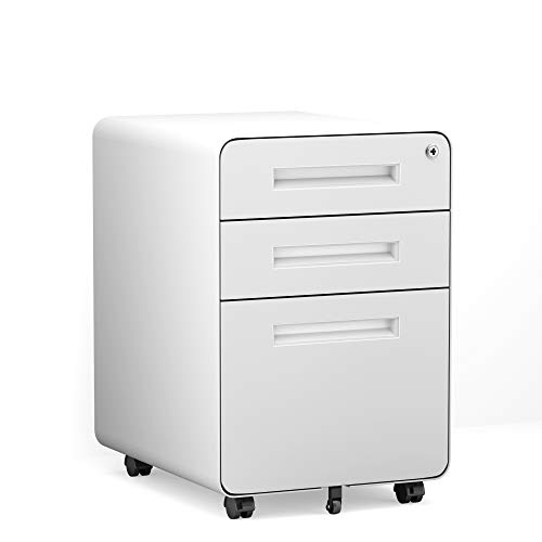 MIIIKO File Cabinet 3 Drawers with Wheels, Rolling Small Filing Cabinet Home Office Under Desk, Full Assembled White Mobile Drawer Cabinets