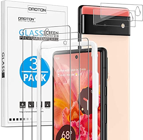[3+2 Pack] OMOTON Screen Protector for Google Pixel 6 5G, 3 Pack Screen Protector + 2 Pack Camera Lens Protector, Tempered Glass Film Compatible with Pixel 6
