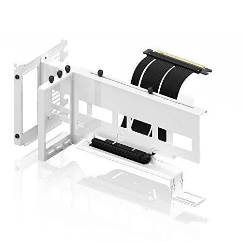 EZDIY-FAB Vertical PCIe 4.0 GPU Mount Bracket Graphic Card Holder, Video Card VGA Support Kit with PCIe 4.0 X16 Gen4 17cm/6.69in Riser Cable 90 Degree Right Angle- White