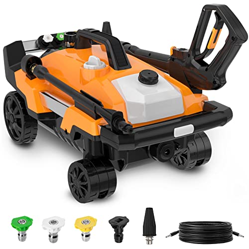 SUNPOW Electric Pressure Washer 4-Wheel Dual Form Power Washer 2300 PSI 2.0 GPM High Pressure Car Washer Machine with Telescopic Rod, Onboard Detergent Tank and 5-Nozzle, Best for Home, Patio