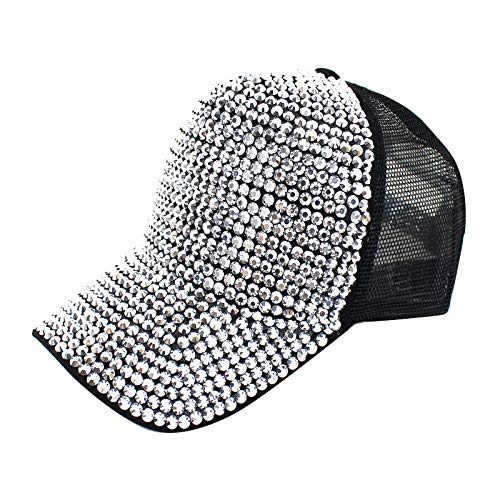 LABANCA Studded Rhinestone Baseball Cap Crystals Adjustable Baseball Hat Bling Sun Hat for Women and Girls, Silver