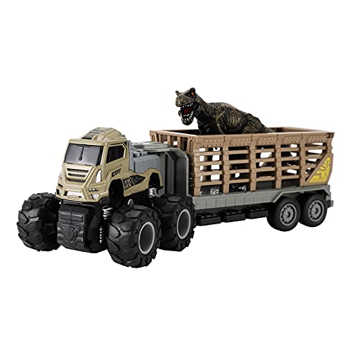 Dinosaur Transport Truck 9.8 inch Metal Trailer Belt 6.7 inch Tyrannosaurus for 3 4 5 6 7 Year Old boy Toy