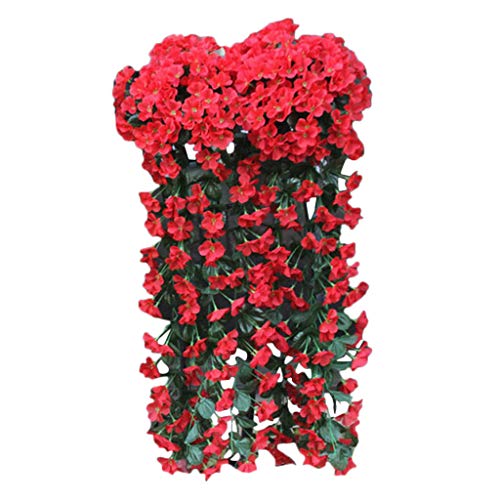 AGUIguo Artificial Flowers Hanging Orchids Wisteria Hanging Flower Artificial Decoration Violet Ivy Flowers Basket Lifelike Garland for Home Wedding Garden Yard String Floral Decoration (Red)