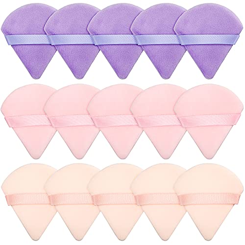 15 Pieces Powder Puff Triangle Makeup Puff Pure Cotton Powder Velour Face Ultra Soft Washable Body Powder Puff for Loose Powder Body Cosmetic Foundation Sponge Makeup Tool (Pink, Purple, Nude)