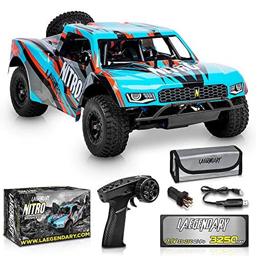 LAEGENDARY RC Cars – 4×4 Nitro Offroad Short Course RC Truck for Adults and Kids – Fast Speed, Waterproof, Electric, Hobby Grade Car – 1:8 Scale, Brushless, Blue