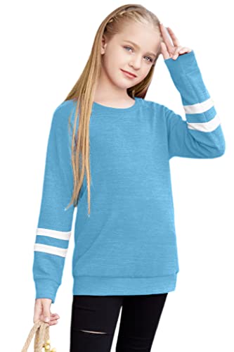 Arshiner Soft Sweatshirts for Girl Fall Lightweight Sweaters and Tops Blue for 10-11 Years