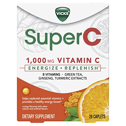 Vicks Super C Energize and Replenish* Daytime Daily Supplement with Vitamin C, B Vitamins Plus a Blend of Herbal Extracts, Coated to be Easy to Swallow, from The Makers of Vicks, 28ct