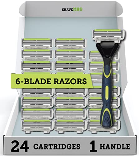 ShaveMOB 6-Blade Men’s Razor Kit (Flex Head Handle + 24 Refills) – The Caveman Shaving Kit
