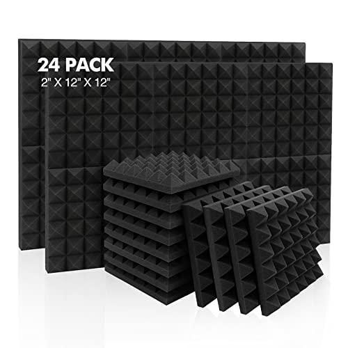 NIKLAS 24 Pack – Acoustic Panels, 12 x 2 Inches Soundproof Wall Studio Foam, Foam Flame Retardant Sound Panels for Treatment (12 Inches, Black)