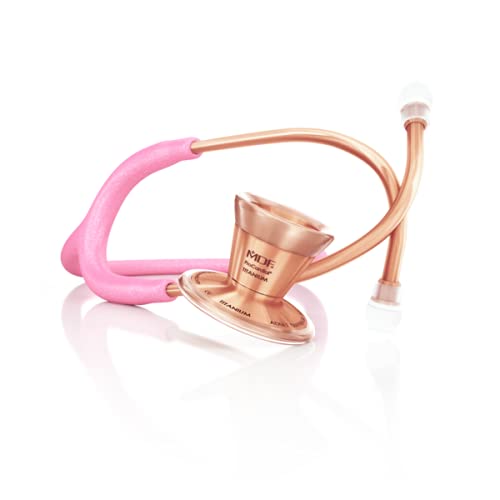 MDF Pink Glitter Rose Gold ProCardial Cardiology Stethoscope, Limited Edition Mprints, Lightweight Titanium, Adult, Dual Head, Pink Glitter Tube, Rose Gold Chestpiece-Headset, MDF797TGL01RG