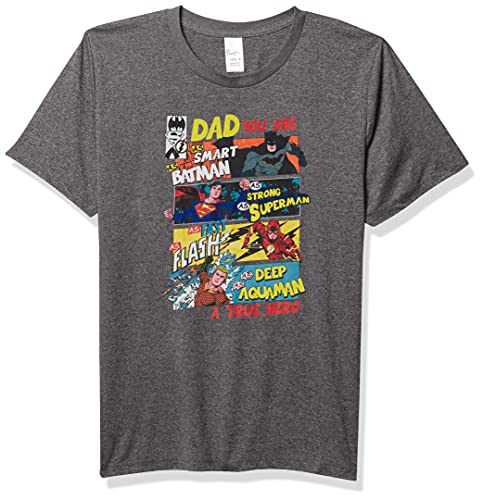 Warner Brothers Justice League Dad Boy’s Performance Tee, Charcoal Heather, Youth Medium