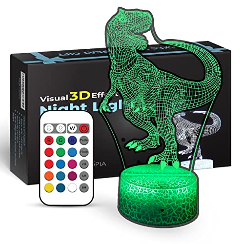 Casa Joytopia Creative 3D Night Light Effect – Night Light for Kids Room – 16 Colors, 2hr 4hr 8hr Timer, Remote, Flashing, Fading, and Dimmer Options (Dinosaur)