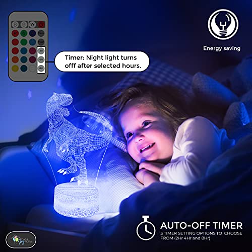 Casa Joytopia Creative 3D Night Light Effect – Night Light for Kids Room – 16 Colors, 2hr 4hr 8hr Timer, Remote, Flashing, Fading, and Dimmer Options (Dinosaur) | The Storepaperoomates Retail Market - Fast Affordable Shopping
