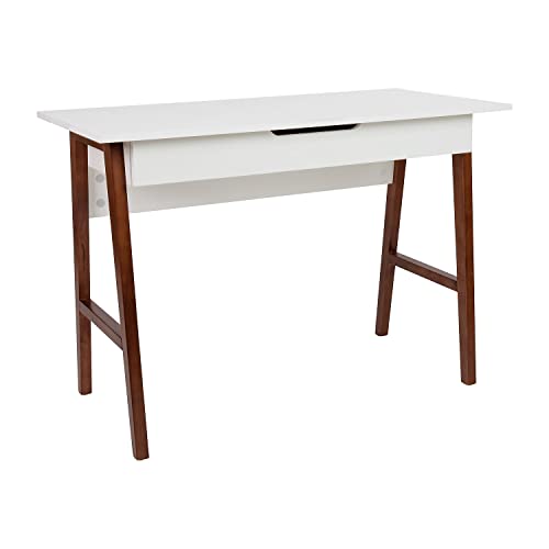 Flash Furniture Computer Desk – White Home Office Desk with Storage Drawer – 42″ Long Writing Desk for Bedroom