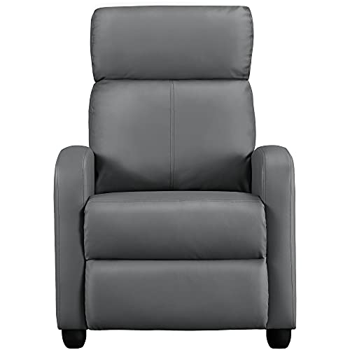 Yaheetech Home Theater Seating Faux Leather Recliner Chair Modern Single Living Room Reclining Sofa with Pocket Spring Grey