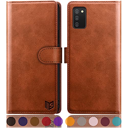 SUANPOT for Samsung Galaxy A02S with RFID Blocking Leather Wallet case Credit Card Holder, Flip Folio Book Phone case Shockproof Cover for Women Men for Samsung A02S case Wallet Lihgt Brown
