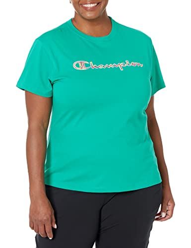 Champion womens Tee, Classic Tee Graphic Script, Green Reef-586fta, Medium US