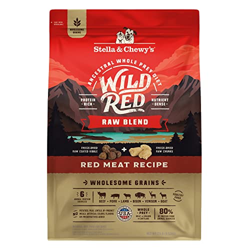 Stella & Chewy’s Wild Red Dry Dog Food Raw Blend High Protein Wholesome Grains Red Meat Recipe, 21 lb. Bag