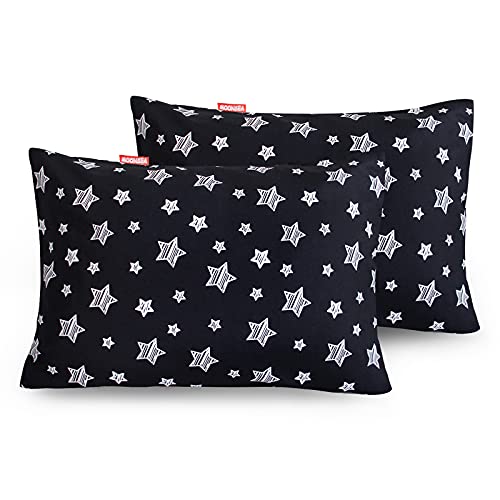Toddler Pillowcase 2 Pack, 14” x 20” Travel Pillow Case Cover for Babies, Kids, Boys and Girls, Soft and Breathable Small Pillow Cases with Envelope Closure, Black Star Print