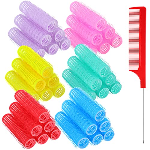 36 Pieces Self Grip Small Hair Curlers Self Grip Salon Hairdressing Curlers Hair Rollers Salon Hairdressing Rat Tail Comb Hairdressing Curlers Tools for Women (0.6 x 2.4 Inch, Classic Colors Set)