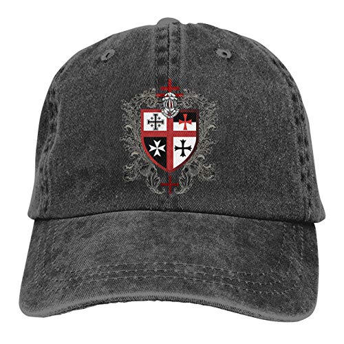 Knights Templar Cross Shield Baseball Cap 100% Cotton Low Profile Vintage Washed Denim Adjustable Gift Dad Hat for Men/Women Sports Outdoor Travel（Black）