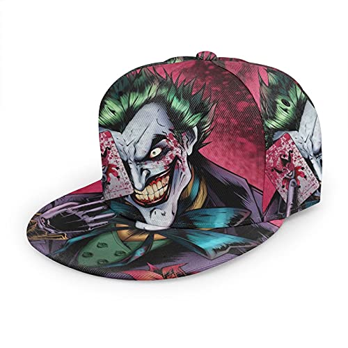 Joker Hat Flat Brim Bill Baseball Cap Adjustable Snapback Hat Hip Hop Cap Dad Hat Trucker Hat for Men Women Black