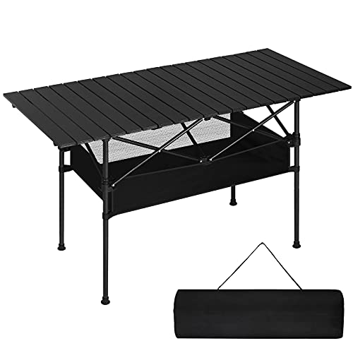 BTY Folding Camping Table, 4.7 ft Large Portable Foldable Roll Up Camp Picnic Camping Side Table with Storage Bag and Carrying Bag for Outdoor Camping, Picnic, Fishing, BBQ
