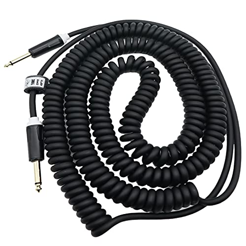 Coiled Guitar Cable Electric Instrument Cable 20 ft Curly Instrument Cable Coil Guitar Cable Stretchable Straight to Straight Dual Straight Plugs (Black)