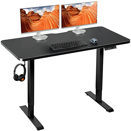 WOKA Dual Motor Standing Desk, 48 x 24 Inches Adjustable Height Desk, Whole-Piece Tabletop Electric Stand Up Desk with Memory Controller for Home Office, Black