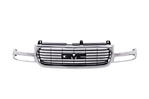 JustDrivably Replacement Parts Front Grille Grill Chrome Frame Shell With Black Insert Compatible With GMC Sierra 1500 / 2500 / Yukon / Yukon XL 2500 / Sierra 1500 HD For 1999-2006 Pickup Truck