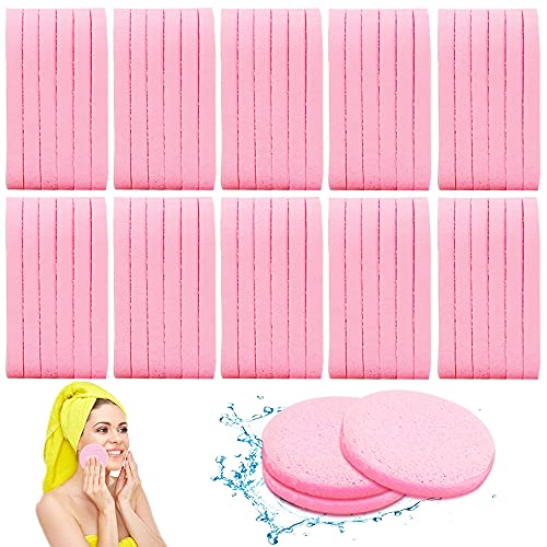120 Pcs Facial Sponges Compressed,Face Cleansing Sponge,Makeup Removal Sponge Pads,Exfoliating Wash Round Sponge for Women,Girls,Pink