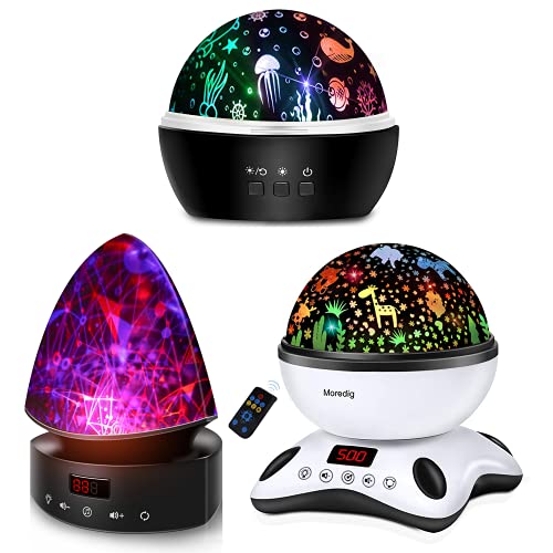 Moredig Night Light for Kids with Star & Moon, Animal World and Sea World Projection (3 Items)