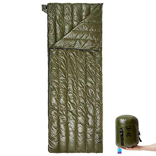 MT Ultralight Down Sleeping Bag 41-68 Degree F 400 Fill Power 3 Seasons – 1.5lbs Compact Portable Waterproof Camping Sleeping Bag with Compression Sack for Adults, Teen, Kids Olive Drab