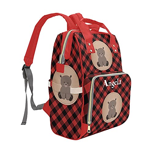 Buffalo Plaid Bear Diaper Bag Backpack with Name for Men Women Custom Nursing Baby Bags Shoulders Travel Bag Daypack | The Storepaperoomates Retail Market - Fast Affordable Shopping