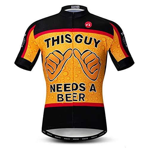 PSPORT Men’s Cycling Jersey This Guy Need A Beer Summer Bike Shirt Short Sleeve Bicycle Clothing Reflective