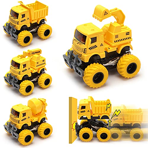 3 otters Mini Construction Vehicles, 4PCS Truck Construction Toys Friction Powered Car for Kids, Easter Basket Stuffers Fillers, Classroom Prize Supplies
